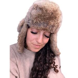 Mad Bomber Trapper Hat Green Nylon Genuine Rabbit Fur Trim Aviator Winter Cap L